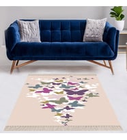Kelebek Desenli Dijital Baskılı Kaymaz Taban Yıkanabilir Modern Salon Halısı ve Yolluk (Pembe)