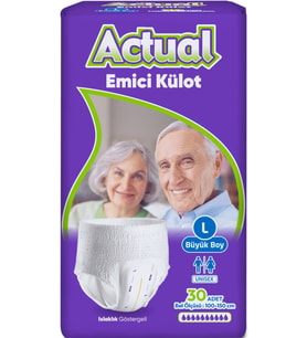 Actual Emici Külot Yetişkin Bezi L - Large - Büyük (30 Adet) (Islaklık Göstergeli)