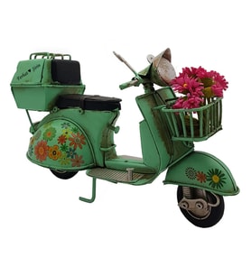 Kişiye Özel Dekoratif El Yapımı Sepetli Vespa Scooter Metal Biblo