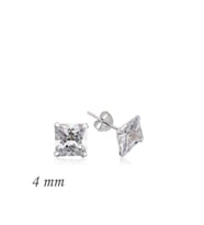 Gümüş Kare Tek Taş Zirkon Küpe - 4 mm