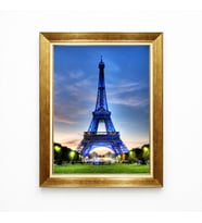 Tablore Paris Eyfel Kulesi Manzaralı Gece Işıklı Altın Çerçeve Tablo