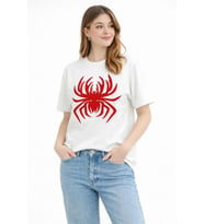 Örümcek Baskılı Tişört Kısa Kollu Bisiklet Yaka T-Shirt - Beyaz