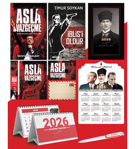 Asla Vazgeçme - Ayraç - Kartpostal - Poster - İblisi Öldür -  2026 Ajanda Kalpaklı - Ata Ahşap Duvar Takvimi - Masa Takvimi