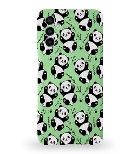 Samsung Galaxy M23 Uyumlu Lansman Kılıf Panda Tasarımlı İçi Kadife Kapak-Yeşil (Şeffaf)