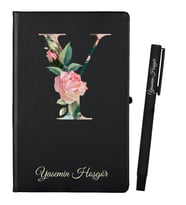 Doğumgünü Hediyesi Kişiye Özel Siyah Defter ve Siyah Roller Kalem Seti
