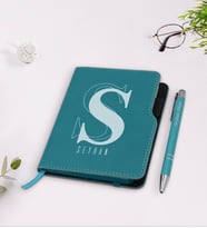BK Gift Kişiye Özel İsimli Turkuaz Termo Deri Defter Kalem Seti-34