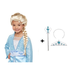 Örgülü Karlar Ülkesi Frozen Elsa Peruğu Tacı ve Sopası Çocuk Boy (5680)