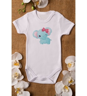 Kız Bebek Fil Baskılı Beyaz Çıtçıtlı Body 5045