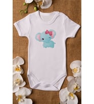 Kız Bebek Fil Baskılı Beyaz Çıtçıtlı Body 5045