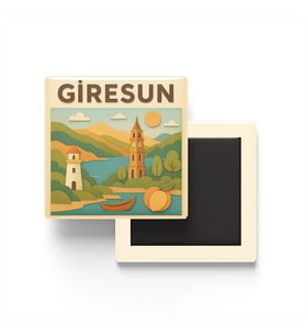 Giresun - Memleket Temalı - Paper Cut Art - Baskılı Buzdolap Magneti Kare - 9x9 cm
