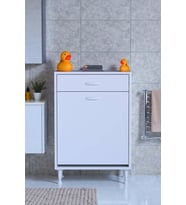 Eliusta Asil 65 cm Kirli Çamaşır Sepetli Banyo Dolabı 1 Çekmeceli Mutfak Çok Amaçlı Dolap 65x88x32,5 cm (Beyaz)