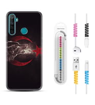Realme 5i 5 Pro 6i 7 Pro 8 Kılıf Kablo Koruma Spiral Silikon Kurt ve Ay Yıldız 1403