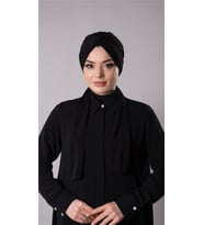 Siyah Pratik Hazır Geçmeli Tesettür Bone Sandy Kumaş Atkılı  2204_01