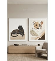 Modern Safari Temalı Büyük Kedi Portreleri 2’li Ahşap Çerçeveli Tablo Seti