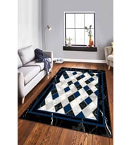 Lacivert Geometrik Kaymaz Tabanlı Dekoratif Halı RV142 - 100 x 160 cm