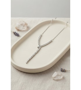 Pirinç Gümüş Renk Zirkon Taşlı Asimetrik Bar Model Kadın Kolye 5886 - SSSSSS2973-1001