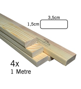 Barış Dizayn Çam Masif Silinmiş Kuru Tahta Hobi Çıta Oval Kenar 3,5 x 1,5cm - 1 Metre (4adet)