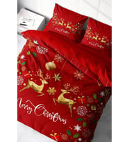Yılbaşı Nevresim Takım %100 Doğal Pamuk Merry Christmas Çift Kişilik Deer
