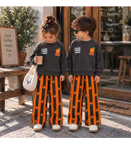 Juice Vibes Only Baskılı Sweatshirt Portakal Desenli Çizgili Alt Üst Takım 3İplik
