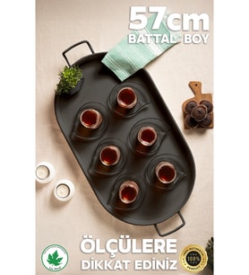 Elips Metal Tepsi, 57 cm, Kendinden Desenli, Sunum ve Kahve Tepsisi
