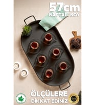 Elips Metal Tepsi, 57 cm, Kendinden Desenli, Sunum ve Kahve Tepsisi