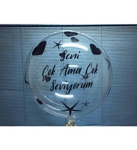 Kişiye Özel Tasarımlı Yazılı Tüylü Şeffaf Balon