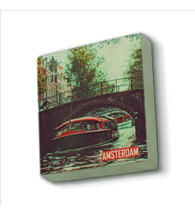 Amsterdam Görseli Baskılı Doğaltaş  Magnet(KRG-016)Buzdolabı Süsü