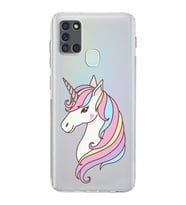 Samsung Galaxy A21s  Kamera Korumalı  Kapak Unicorn Tasarımlı  Şeffaf Kılıf