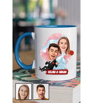 Eşe İlginç Hediye Evlilik Temalı Karikatürlü Mavi Kupa Bardak
