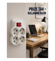 Mey İthalat® Duvar Priz Çoğaltıcı 4 Çıkışlı Açma Kapama Düğmeli Kablosuz Priz Adaptörü