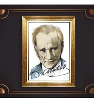Altın Varaklı Çerçeveli Paspartulu Atatürk Tablo z5067 (Gold)