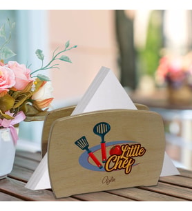 BK Gift Kişiye Özel Little Chef Tasarımlı Lüks Ahşap Peçetelik-1