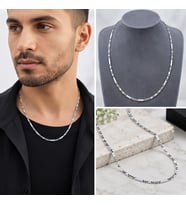 Premium Parlak ve Şık Parlak Detaylı Gümüş Renk 316L Çelik Zincir Erkek Kolye (45 cm)
