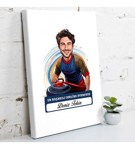 Kişiye Özel Hediye Karikatürlü Erkek Curling Oyuncusu Kanvas Tablo