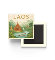 Laos - Laos - Paper Cut Art - Baskılı Buzdolap Magneti Kare - 9x9 cm