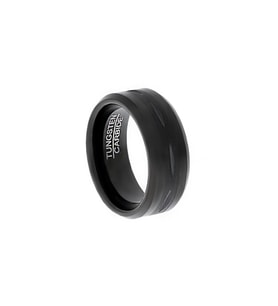Erkek Siyah Renk Çentik Model Tungsten Yüzük
