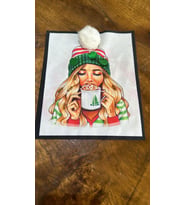 PONPONLU ZİRKON TAŞLI PAYETLİ NOEL KIZ ARMA DİKİŞ APLİKE 23X19 CM