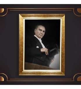 Altın Varaklı Çerçeveli Paspartulu Atatürk Tablo DC0575 (Gold)