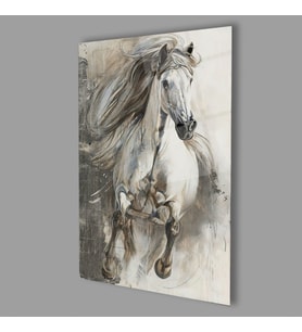 Beyaz At 4mm Dayanıklı Cam Tablo Temperli Cam, White Horse Glass Wall Decor