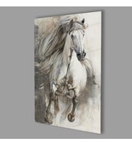 Beyaz At 4mm Dayanıklı Cam Tablo Temperli Cam, White Horse Glass Wall Decor