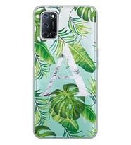 Oppo Yapraklı Mermer Harf Tasarımlı Şeffaf Telefon Kılıfı