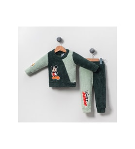 Kışlık Welsoft Bebek Çocuk Alt Üst Takım-Yeşil