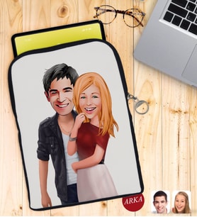 BK Gift Kişiye Özel Sevgililer Karikatürlü Taşınabilir Koruyucu Tablet Kılıfı & Organizer Çanta - Siyah-90