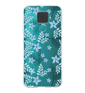 Huawei Mate 30 Lite Uyumlu Kapak Floral Mavi Tasarımlı Şeffaf Silikon Kılıf