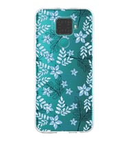 Huawei Mate 30 Lite Uyumlu Kapak Floral Mavi Tasarımlı Şeffaf Silikon Kılıf