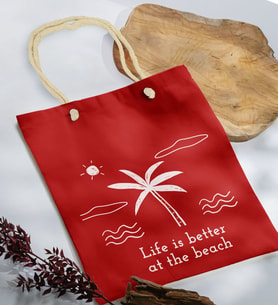 BK Gift Yaz Temalı Kırmızı Halat Saplı Kumaş Plaj Çantası -23, Baskılı Omuz Çantası, Alışveriş Çantası, Arkadaşa Hediye, Sevgiliye Hediye