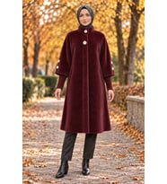 GOLD DÜĞMELİ UZUN KABAN-BORDO