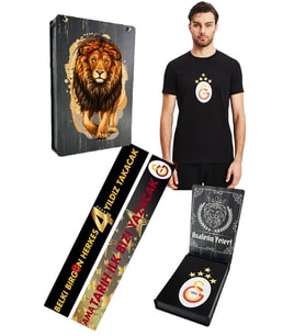 Galatasaray Orijinal Lisanslı 5 Yıldızlı Arma Siyah T-shirt UV Ahşap Kutulu