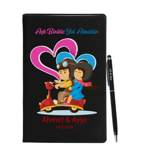 Sevgililer Gününe Özel Siyah Defter Kalem Seti 15