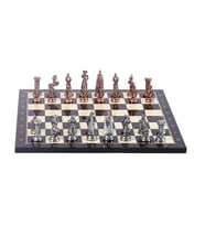 Orta Boy Metal İngiliz Satranç Takımı Antik ve Ceviz Desenli MDF Ahşap Satranç Tahtası (37x37 cm.)